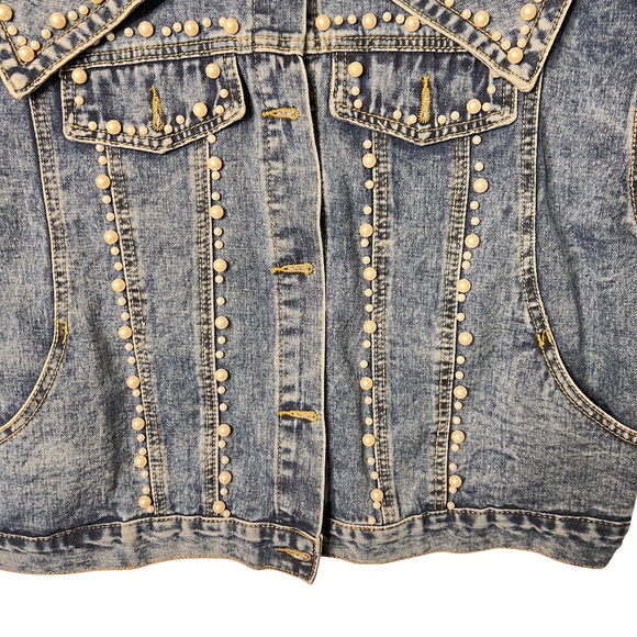 #A002   Pearl Embellished Denim Jacket – Size L – New without Tag - Picture 6 of 14